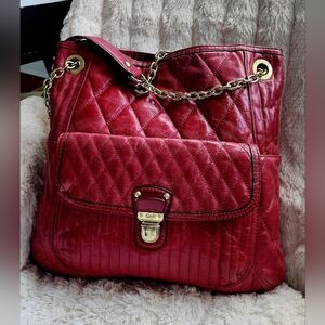 Coach Quilted Red Leather Shoulder Bag with Gold Hardware
